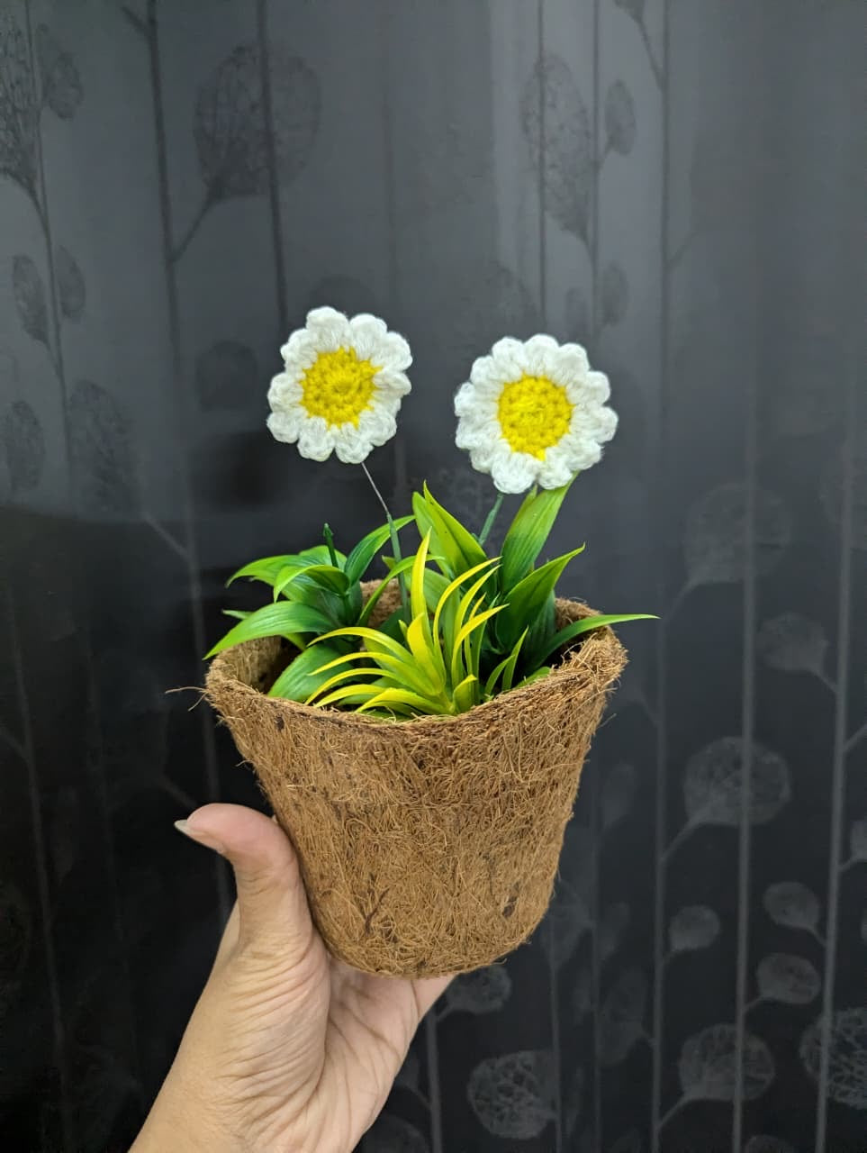 Handmade Crochet Daisy Pot – Eco Mini Bloom Decor